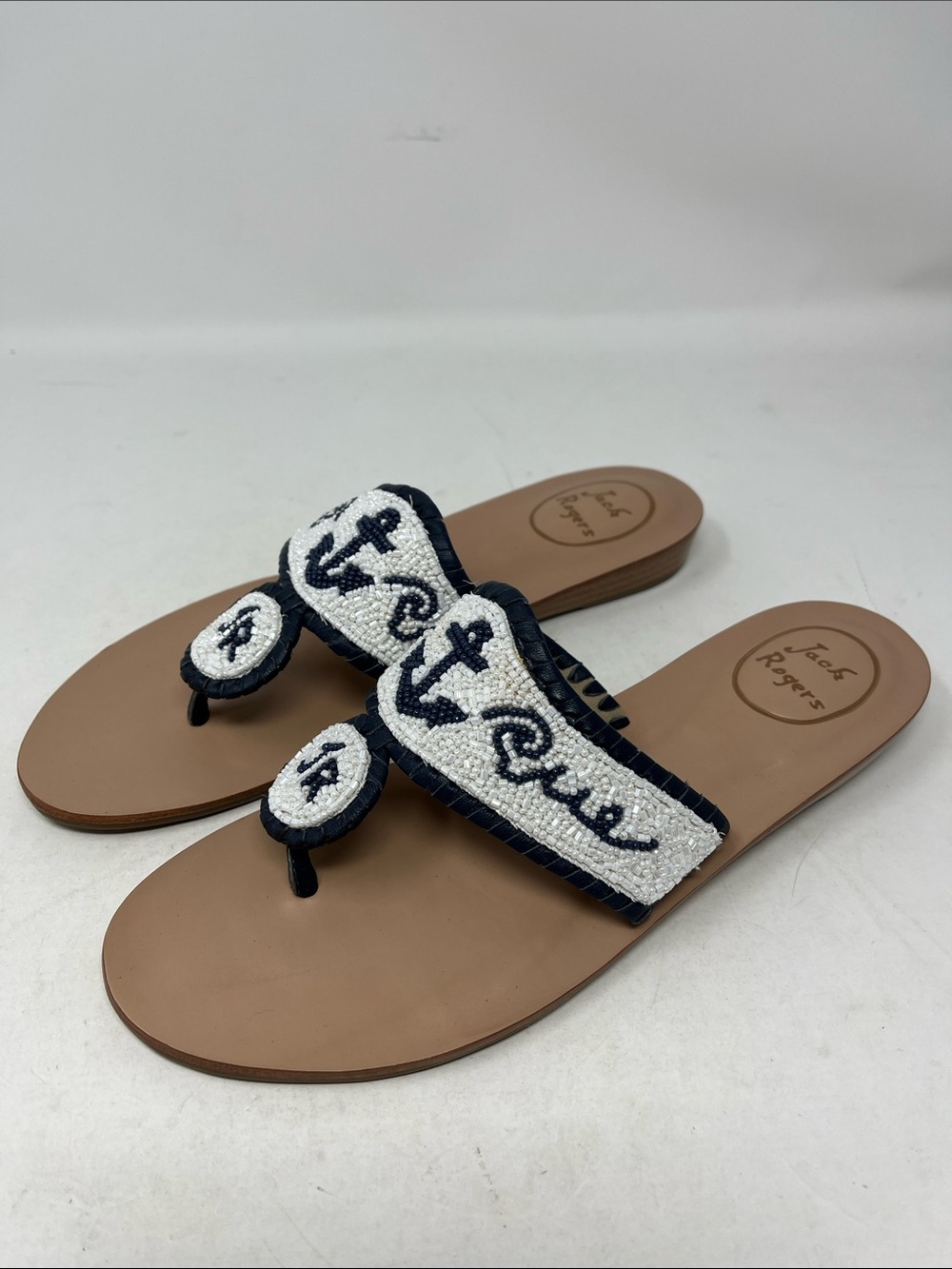 Jack Rogers Nautical Oceania Open Toe Beaded Thong Sandals Women's Size 8 NEW
